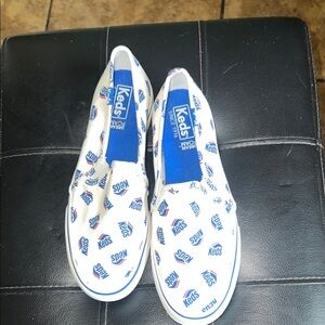 Keds Kids White and Blue Patterned Slip-On Sneakers